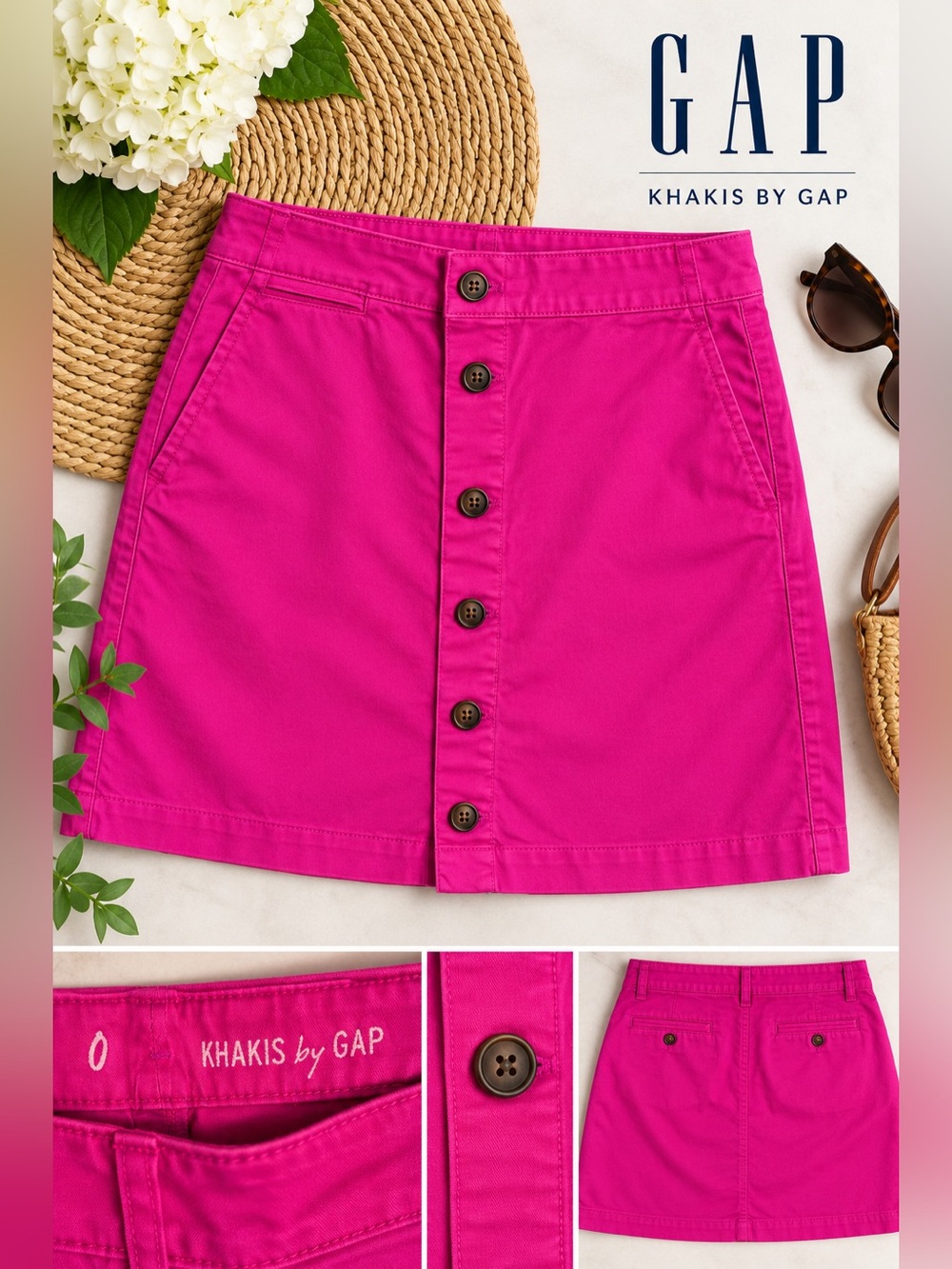 GAP Fuchsia Button-Front Mini Skirt size 0
